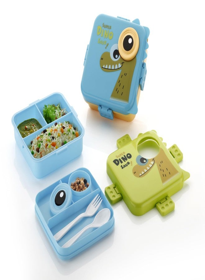 Clazkit 3-Compartment Birdy Printed Design Lunch Box - Leak-Proof & BPA-Free Bento Box with Platic Tray, Spoon & Container for School, Office, Travel - 1120ml + 70ml, Light Pink - Image 2